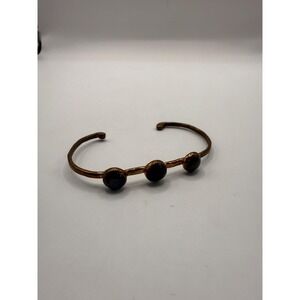 Copper Tone Three Stone Cuff Bracelet – Dark Blue Cabochon Open Bangle